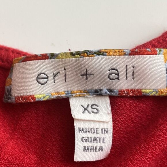 Anthropologie Eri + Ali Top XS Red Long Sleeve Button Back Peasant Boho Colorful - Picture 5 of 7